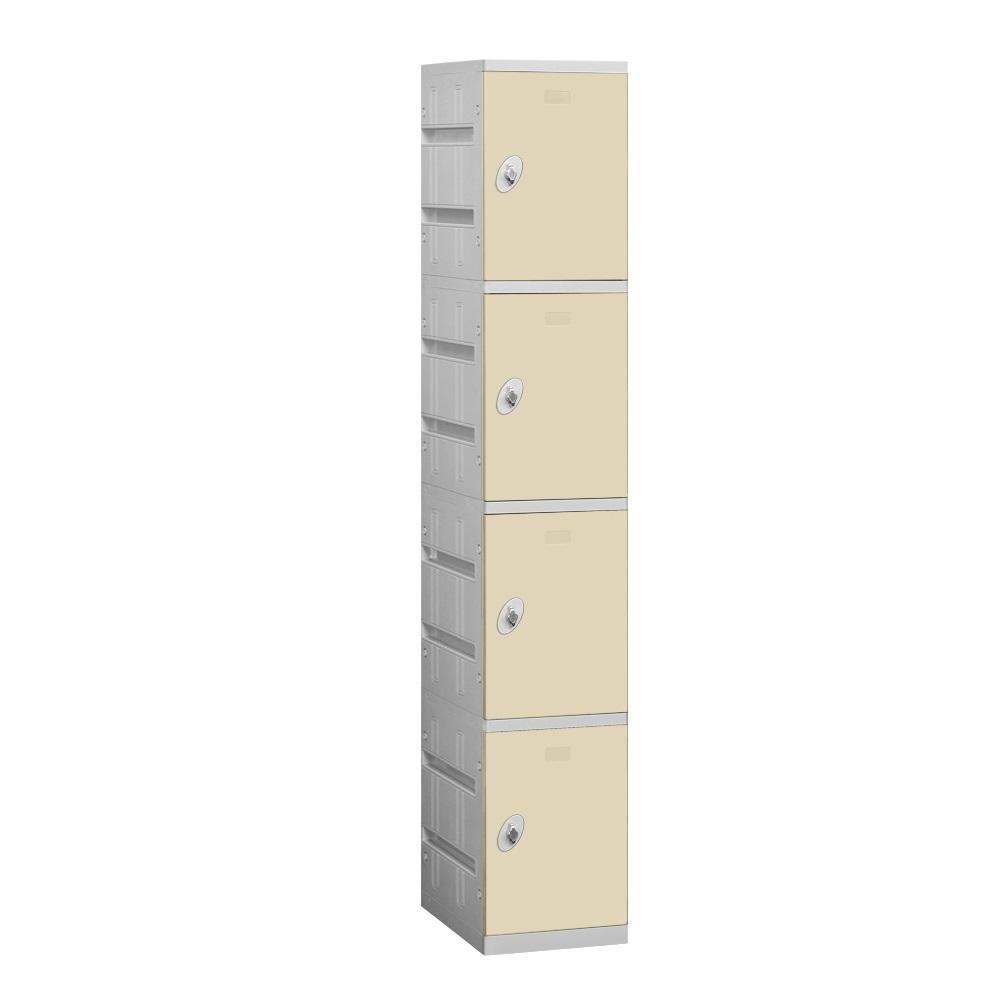 12" Wide Four Tier ABS Plastic Locker, 1 Wide, 6 Feet High, 18 Inches Deep, Tan, Assembled