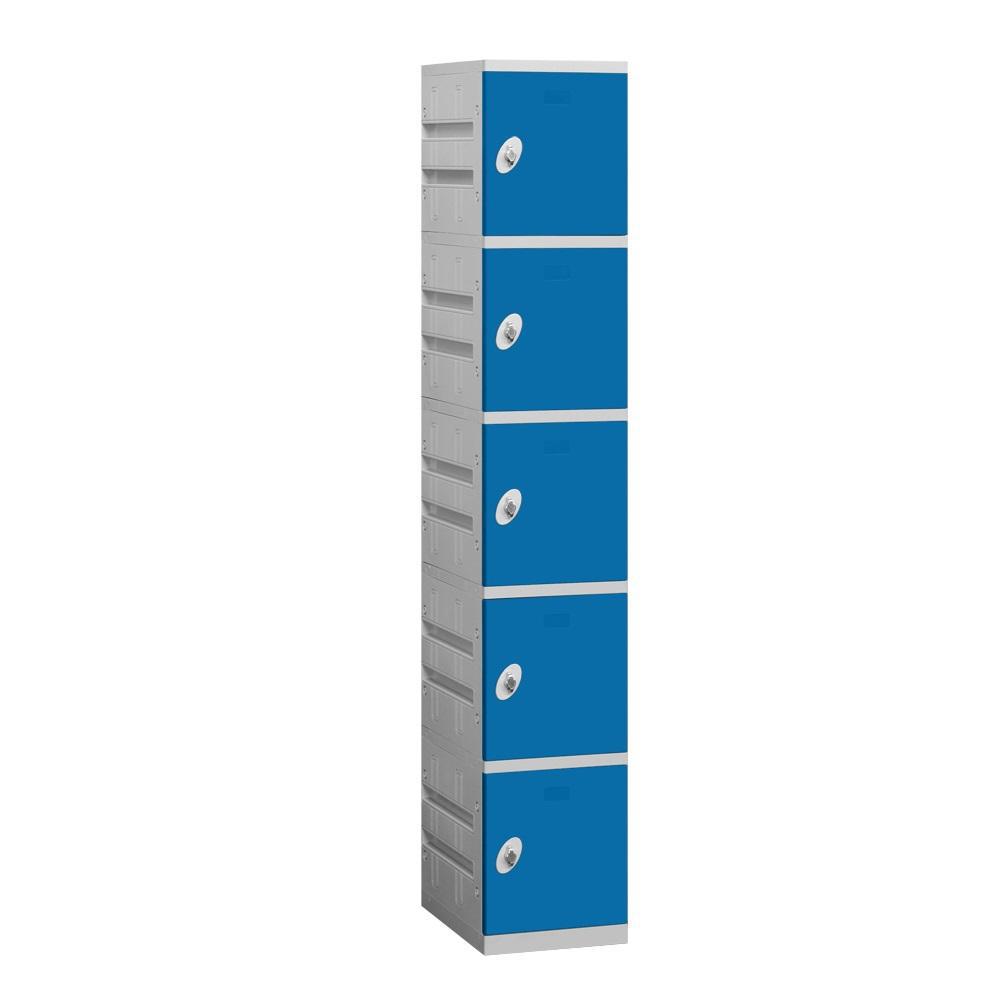 12" Wide Five Tier ABS Plastic Locker, 1 Wide, 6 Feet High, 18 Inches Deep, Blue, Assembled