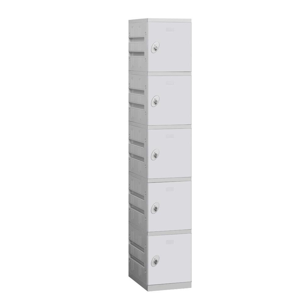 12" Wide Five Tier ABS Plastic Locker, 1 Wide, 6 Feet High, 18 Inches Deep, Gray, Assembled