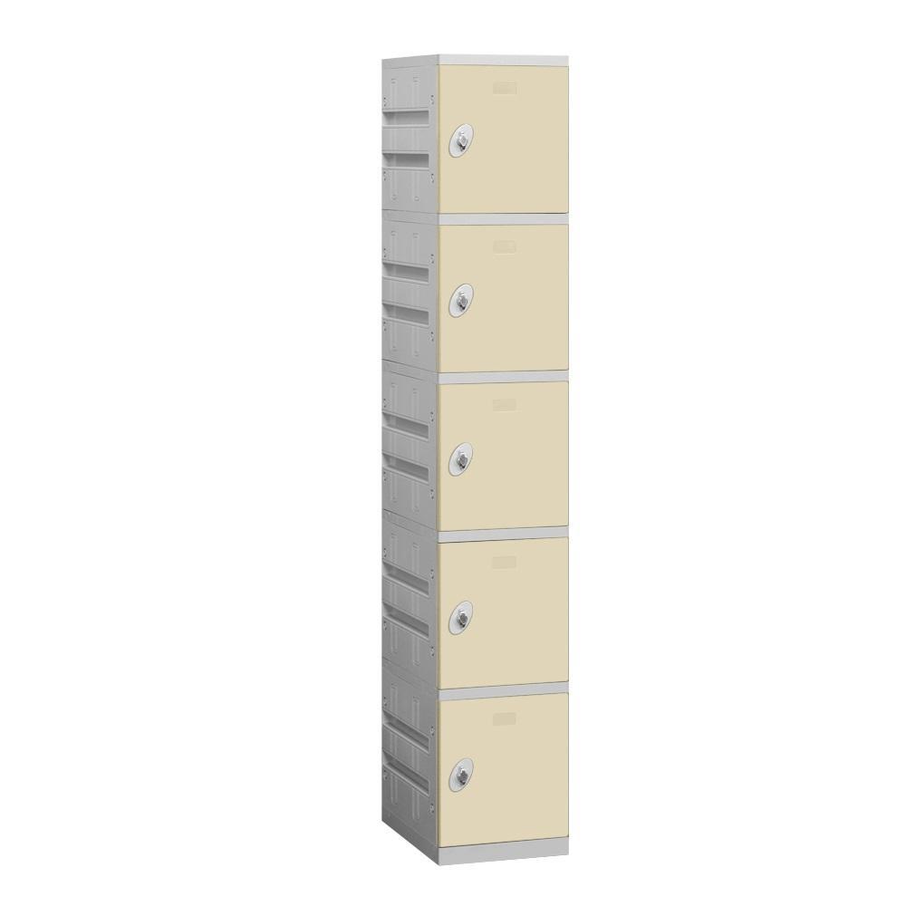 12" Wide Five Tier ABS Plastic Locker, 1 Wide, 6 Feet High, 18 Inches Deep, Tan, Assembled