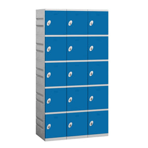 12" Wide Five Tier ABS Plastic Locker, 3 Wide, 6 Feet High, 18 Inches Deep, Blue, Assembled
