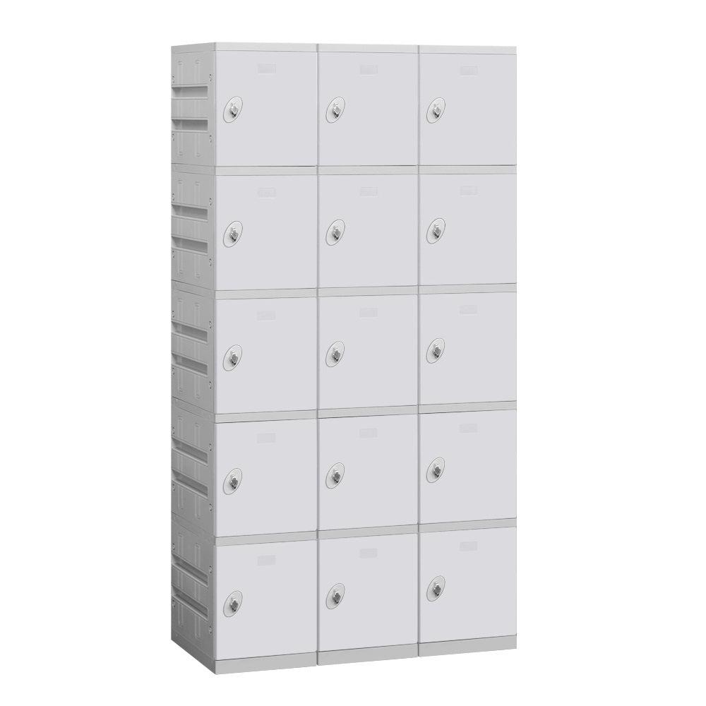 12" Wide Five Tier ABS Plastic Locker, 3 Wide, 6 Feet High, 18 Inches Deep, Gray, Assembled