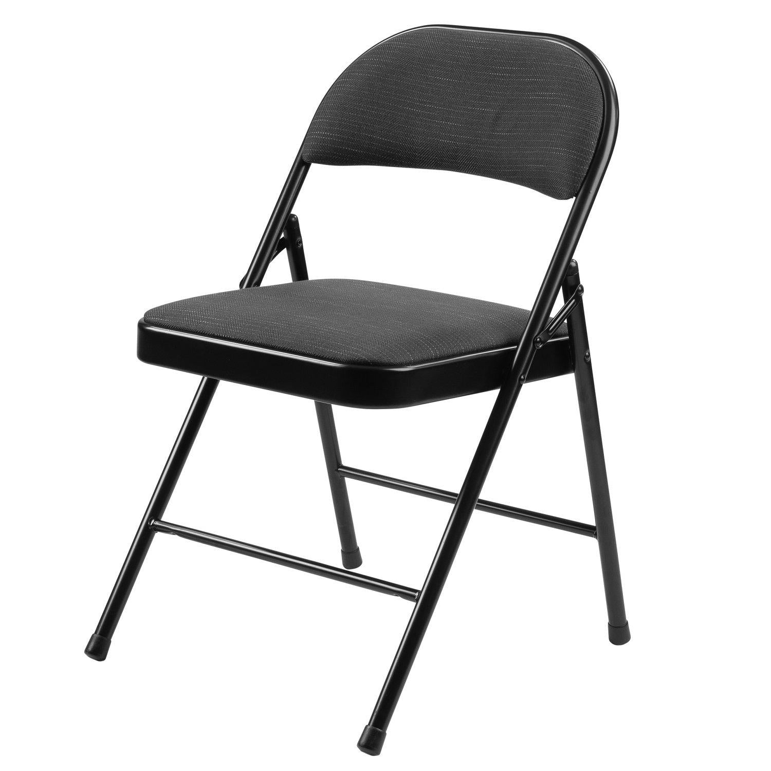 Commercialine 900 Series Fabric Padded Steel Folding Chair, Star Trail Black Fabric with Black Frame