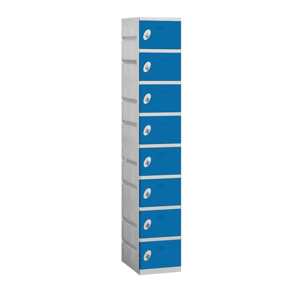12" Wide Eight Tier ABS Plastic Locker, 1 Wide, 6 Feet High, 18 Inches Deep, Blue, Assembled
