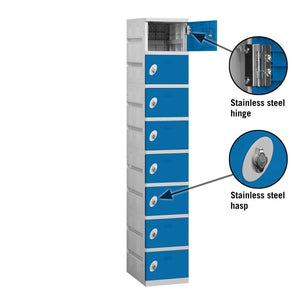 12" Wide Eight Tier ABS Plastic Locker, 1 Wide, 6 Feet High, 18 Inches Deep, Blue, Assembled