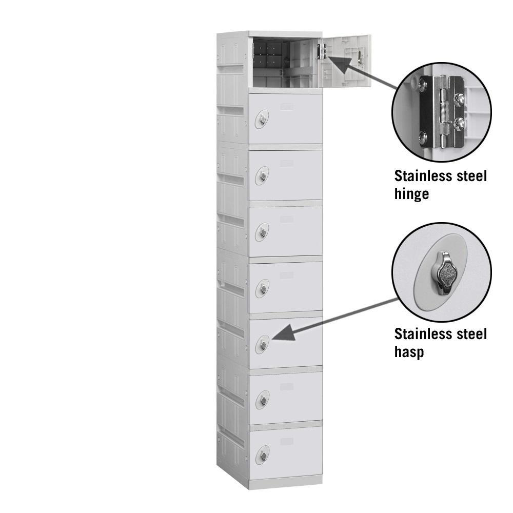 12" Wide Eight Tier ABS Plastic Locker, 1 Wide, 6 Feet High, 18 Inches Deep, Gray, Assembled