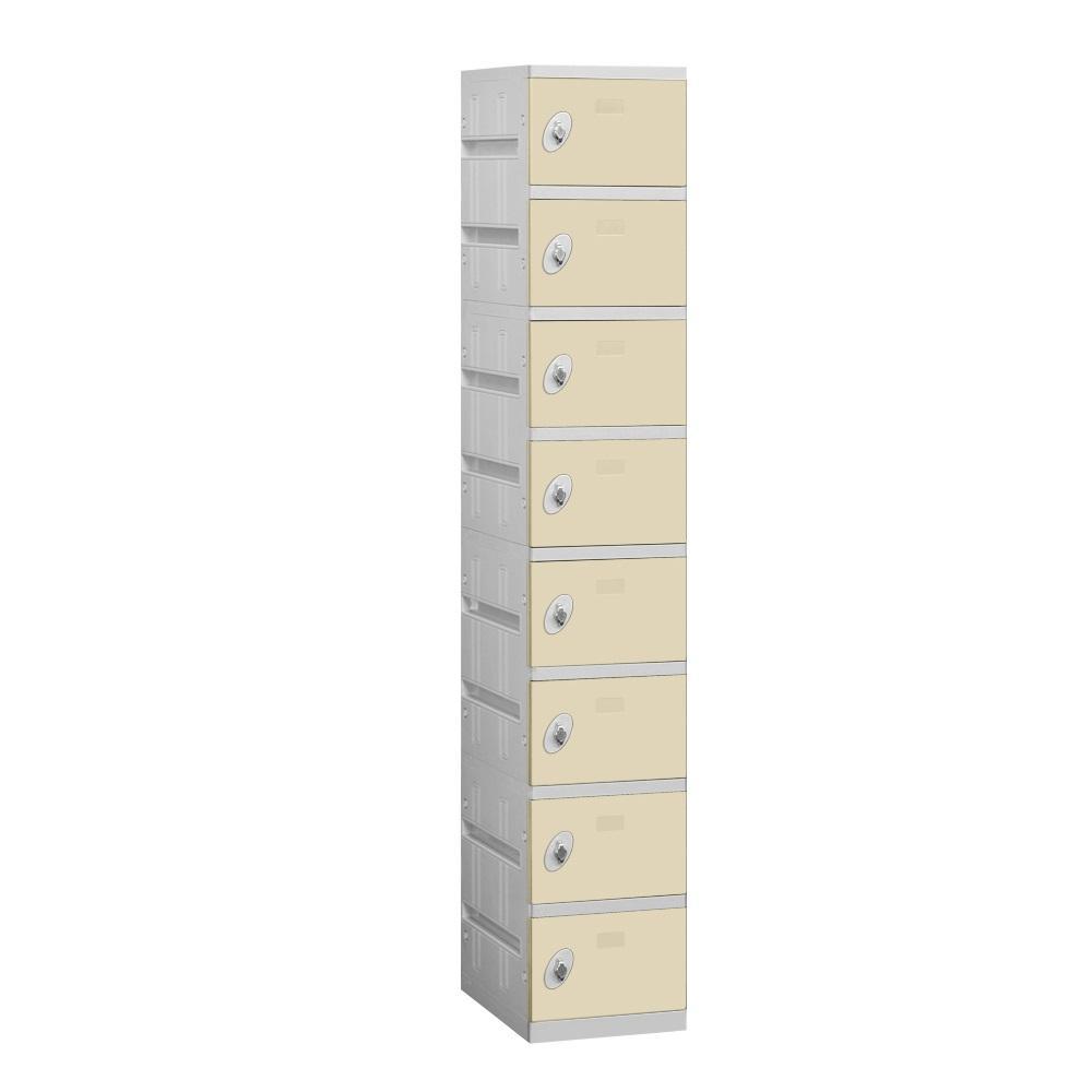 12" Wide Eight Tier ABS Plastic Locker, 1 Wide, 6 Feet High, 18 Inches Deep, Tan, Assembled