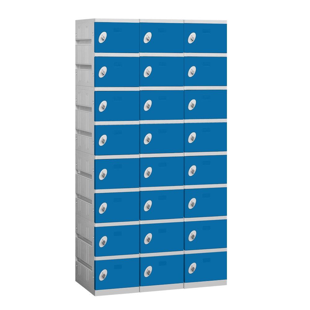 12" Wide Eight Tier ABS Plastic Locker, 3 Wide, 6 Feet High, 18 Inches Deep, Blue, Assembled