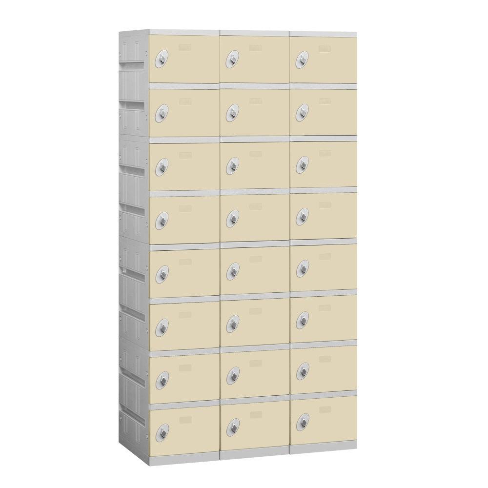12" Wide Eight Tier ABS Plastic Locker, 3 Wide, 6 Feet High, 18 Inches Deep, Tan, Assembled