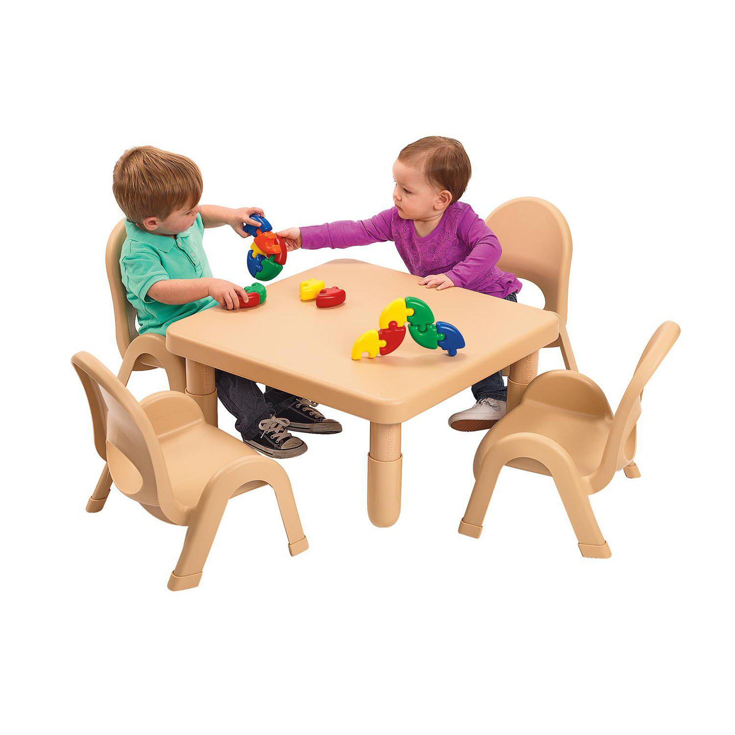Toddler MyValue™ Table and Chair Set - 28" Square x 12"-High Natural Tan Table with 4 Matching 5"-High Chairs