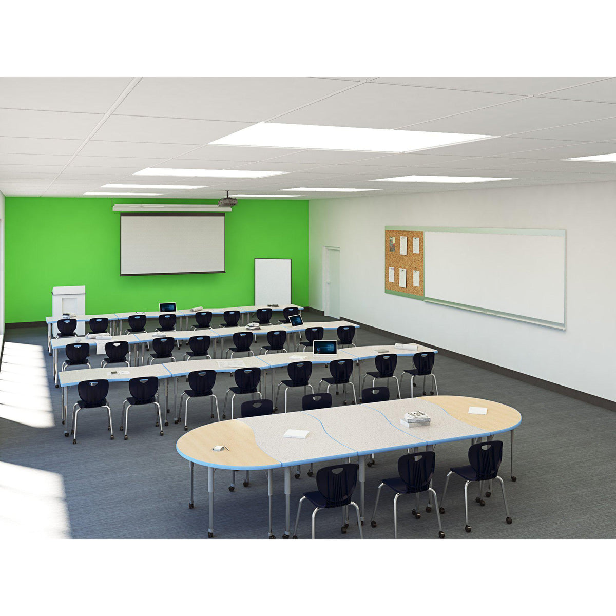 Aero Dry Erase Markerboard Activity Table, 48" Chip, Oval Adjustable Height Legs