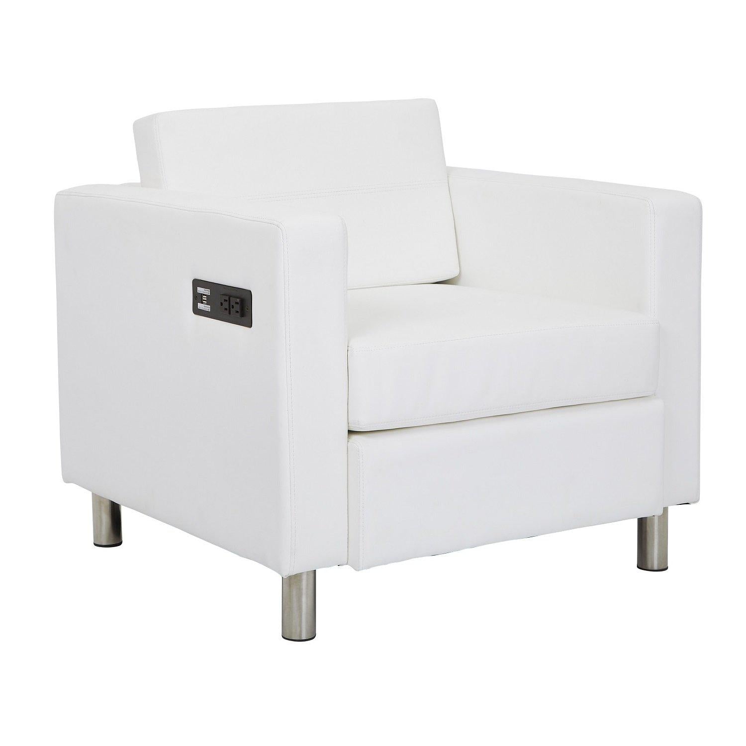 Atlantic Reception Seating Arm Chair with Charging Station, Antimicrobial Vinyl Upholstery