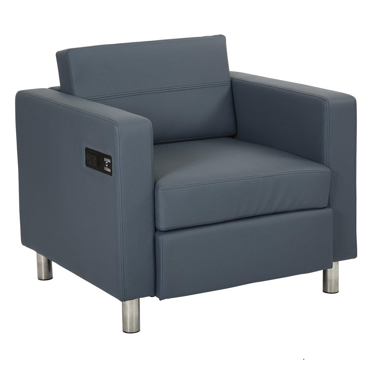 Atlantic Reception Seating Arm Chair with Charging Station, Antimicrobial Vinyl Upholstery