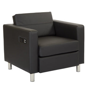 Atlantic Reception Seating Arm Chair with Charging Station, Antimicrobial Vinyl Upholstery