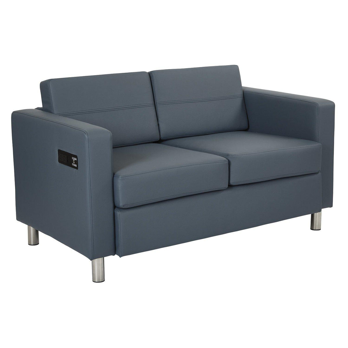 Atlantic Reception Seating Loveseat with Charging Station, Antimicrobial Vinyl Upholstery