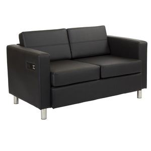 Atlantic Reception Seating Loveseat with Charging Station, Antimicrobial Vinyl Upholstery