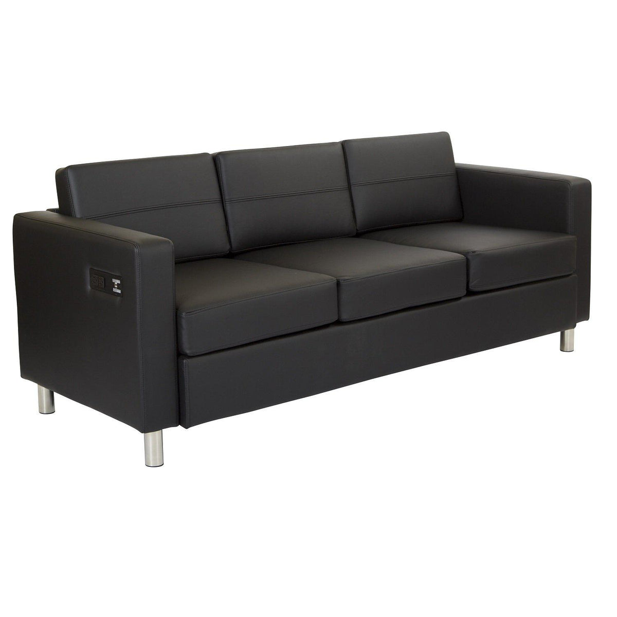Atlantic Reception Seating Sofa with Charging Station, Antimicrobial Vinyl Upholstery