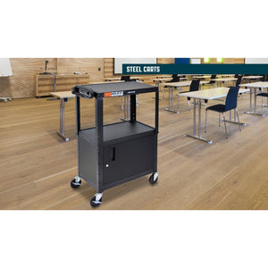Adjustable-Height Steel AV Cart  with Cabinet