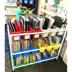 Leveled Reading Book Browser Cart with 18 Small Open Tubs