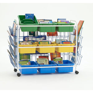 Deluxe Leveled Reading Book Browser Cart with 9 Tubs, Side Racks and Book Display Rack