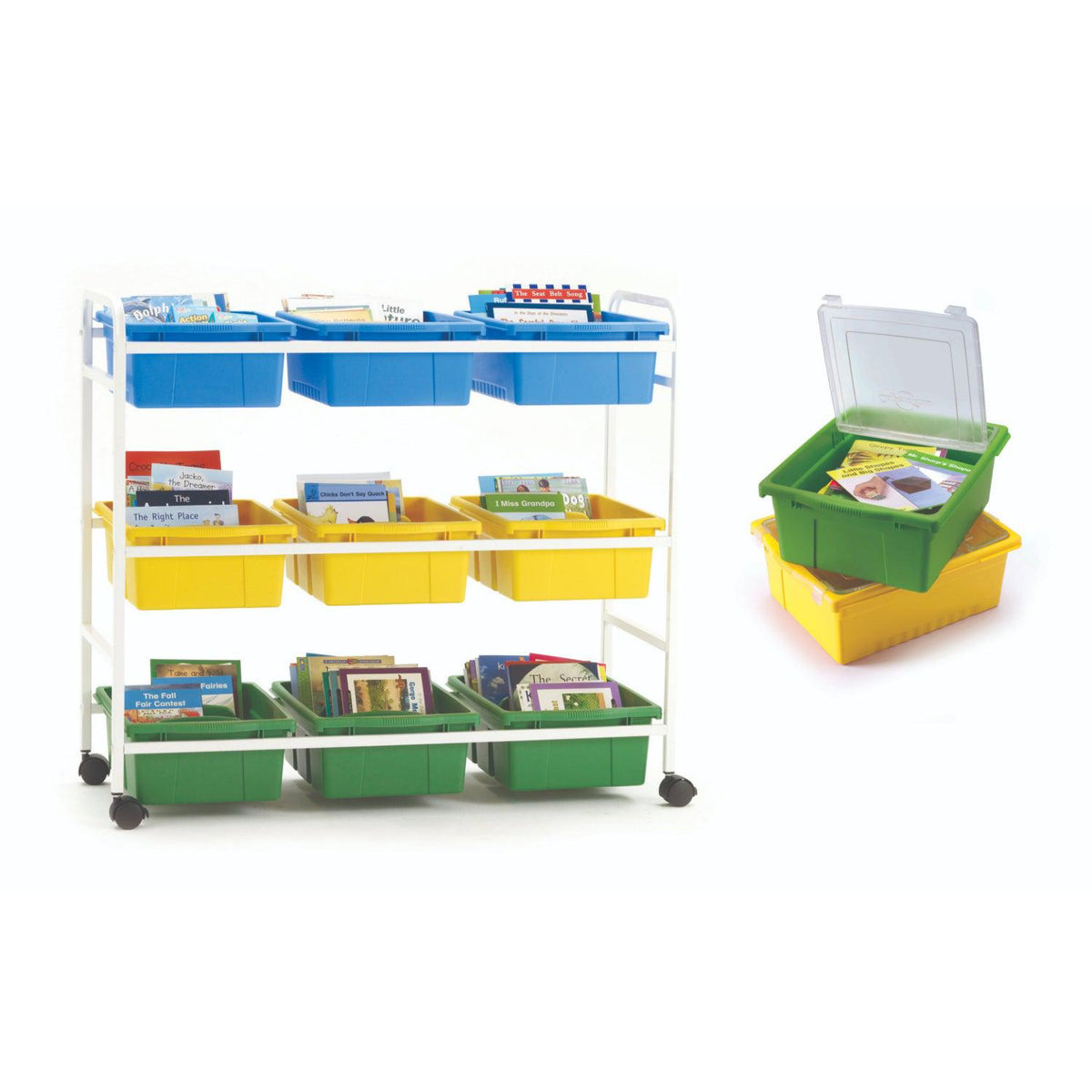 Leveled Reading Book Browser Cart with 9 Tubs and Lids, Classic Tub Combo