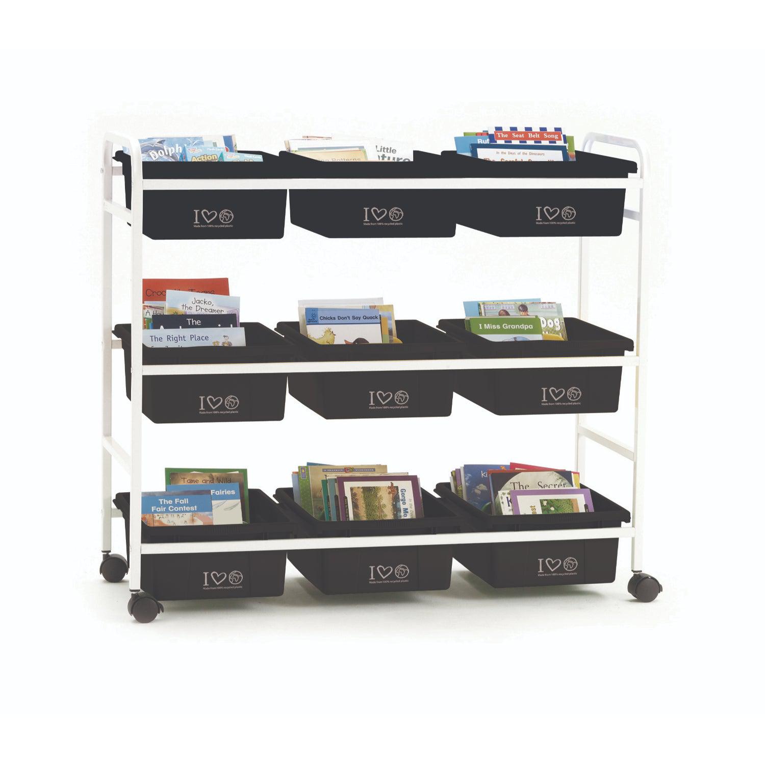 Leveled Reading Book Browser Cart with 9 Tubs, 100% Recycled Plastic Tubs