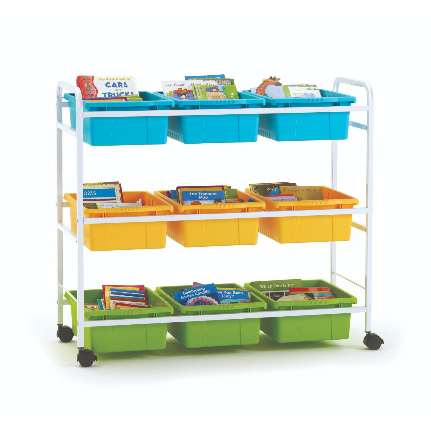 Leveled Reading Book Browser Cart with 9 Tubs,Vibrant Cool Tub Combo