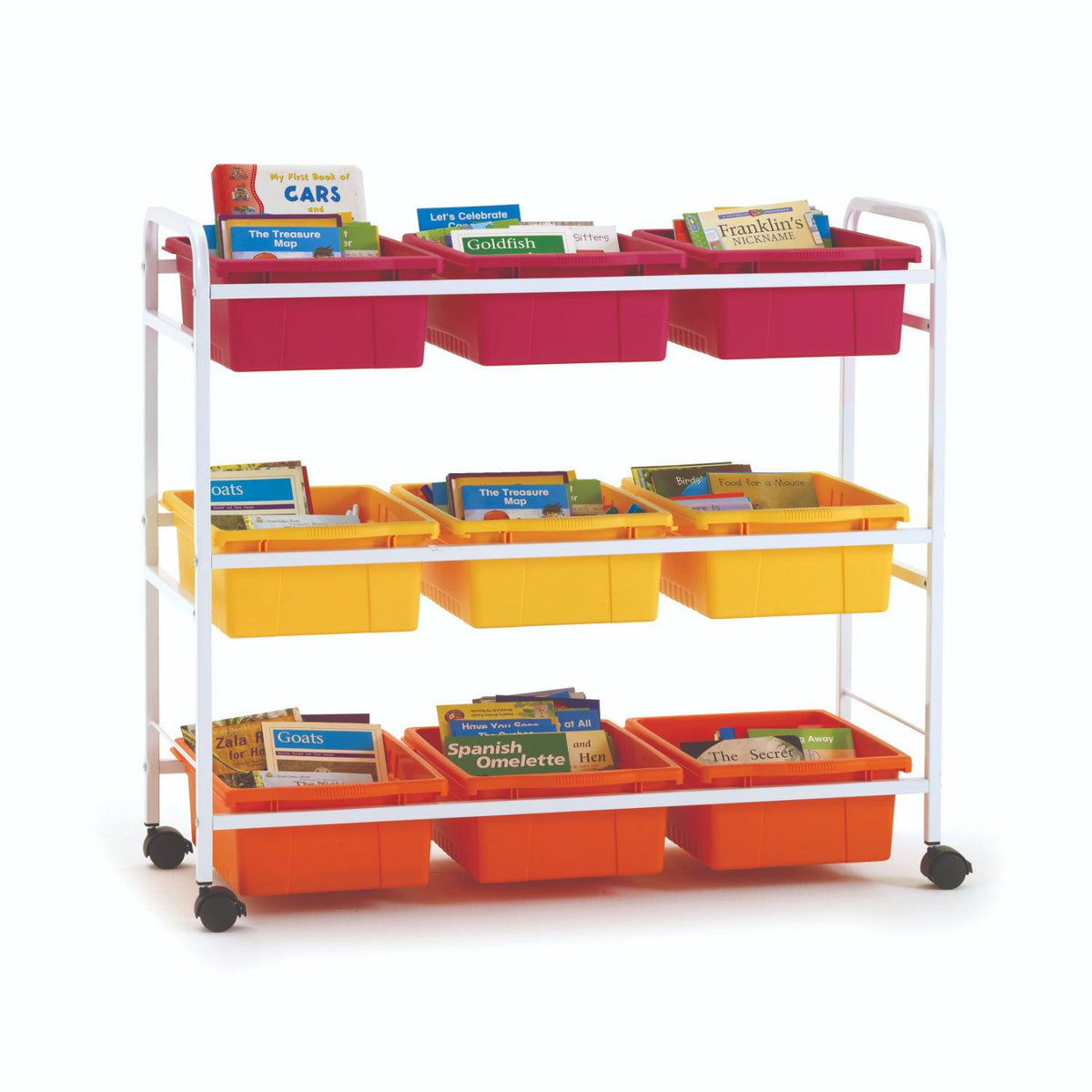 Leveled Reading Book Browser Cart with 9 Tubs, Vibrant Warm Tub Combo