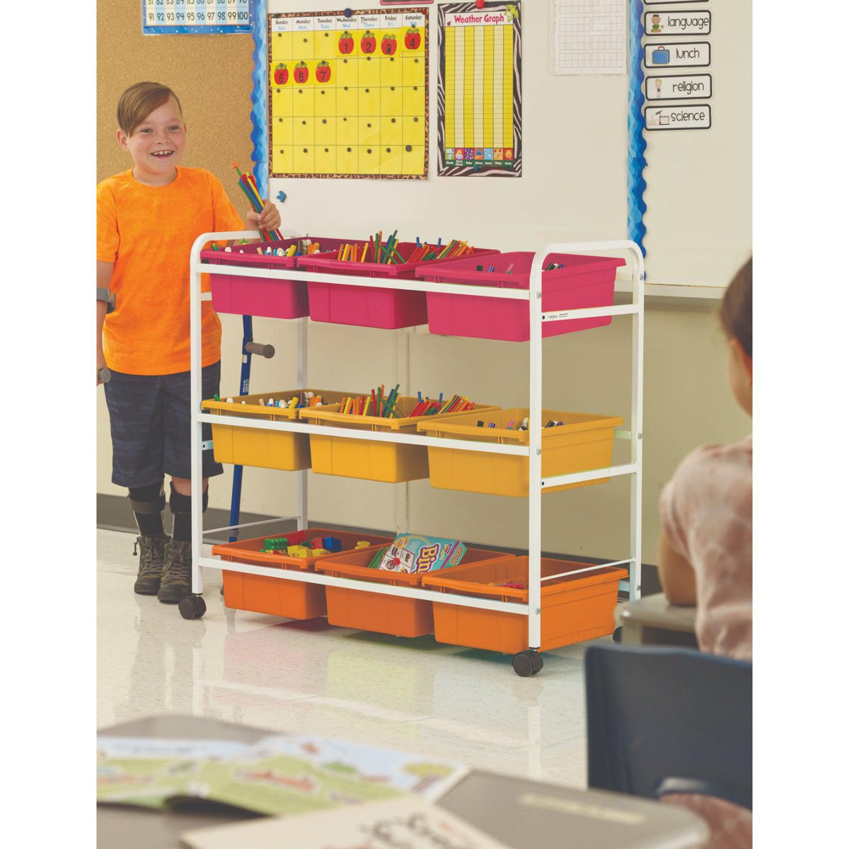 Leveled Reading Book Browser Cart with 9 Tubs, Vibrant Warm Tub Combo