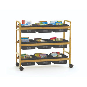 Bamboo Book Browser Cart with Nine Tubs, 100% Recycled Tubs
