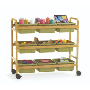 Bamboo Book Browser Cart with Nine Tubs, Sage Tubs