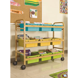 Bamboo Book Browser Cart with Nine Tubs, Vibrant Cool Tub Combo