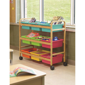 Bamboo Book Browser Cart with Nine Tubs, Vibrant Tub Combo