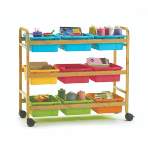 Bamboo Book Browser Cart with Nine Tubs, Vibrant Tub Combo