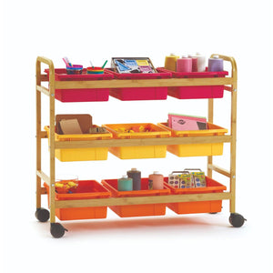 Bamboo Book Browser Cart with Nine Tubs, Vibrant Warm Tub Combo