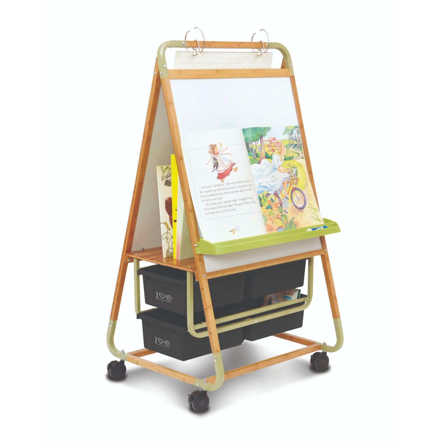 Double Sided Bamboo Teaching Easel with 100% Recycled Plastic Tubs