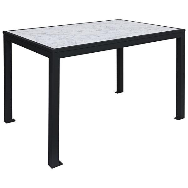 Surf Inlay Outdoor/Indoor 36" x 72" Aluminum 4-Leg Bolt-Down Dining Height Table with Laminate Inlay Top