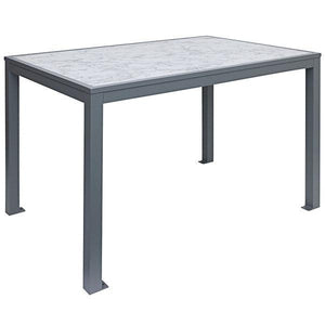 Surf Inlay Outdoor/Indoor 36" x 72" Aluminum 4-Leg Bolt-Down Dining Height Table with Laminate Inlay Top