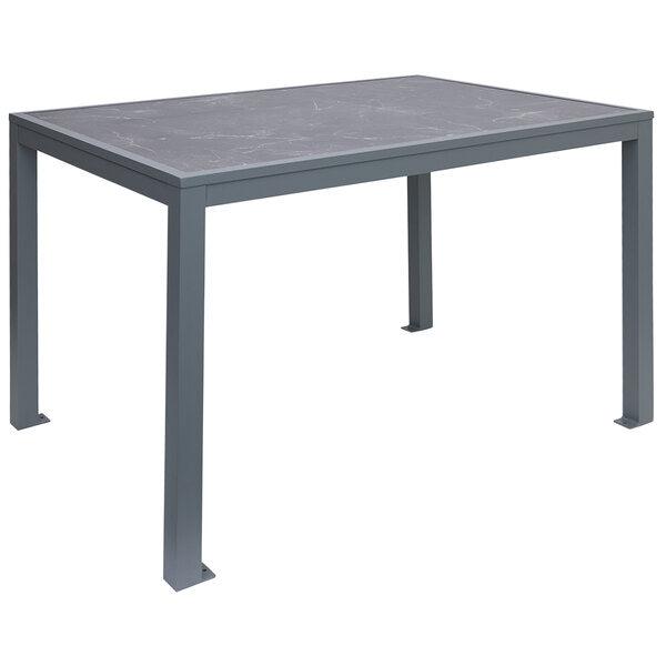 Surf Inlay Outdoor/Indoor 36" x 72" Aluminum 4-Leg Bolt-Down Dining Height Table with Laminate Inlay Top