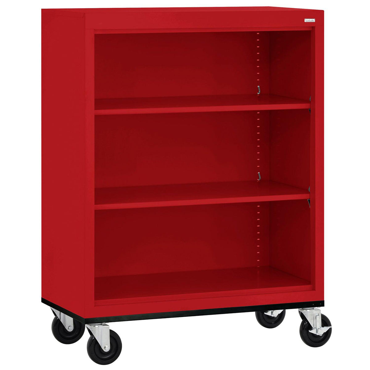 Elite Series Welded Steel Mobile 3-Shelf Mobile Bookcase, 2 Adjustable Shelves and Bottom Shelf, 36" W x 18" D x 42" H
