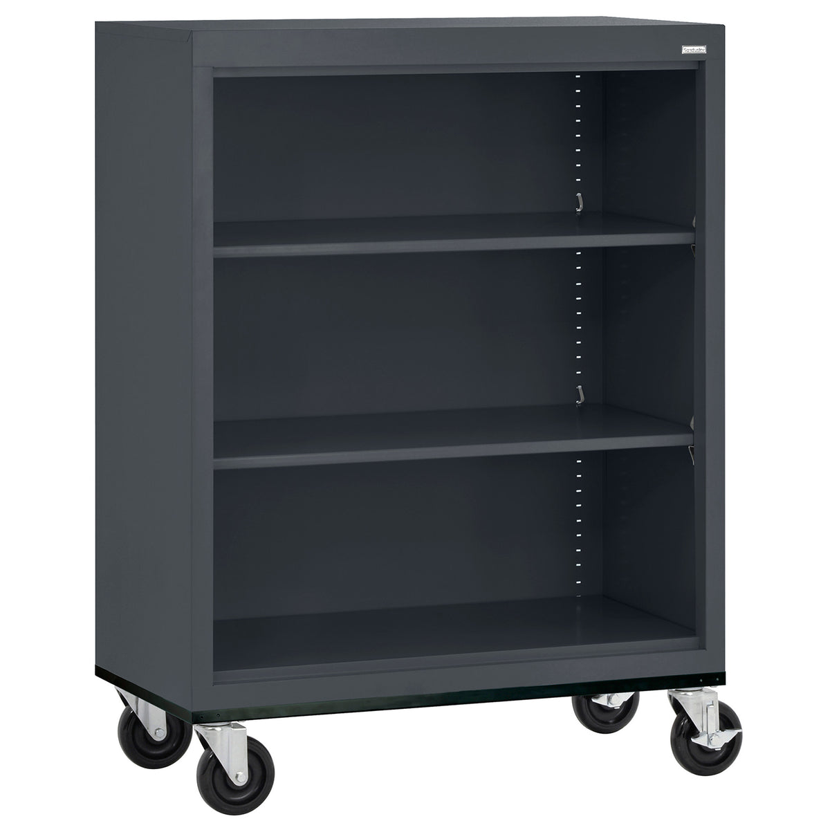 Elite Series Welded Steel Mobile 3-Shelf Mobile Bookcase, 2 Adjustable Shelves and Bottom Shelf, 36" W x 18" D x 42" H