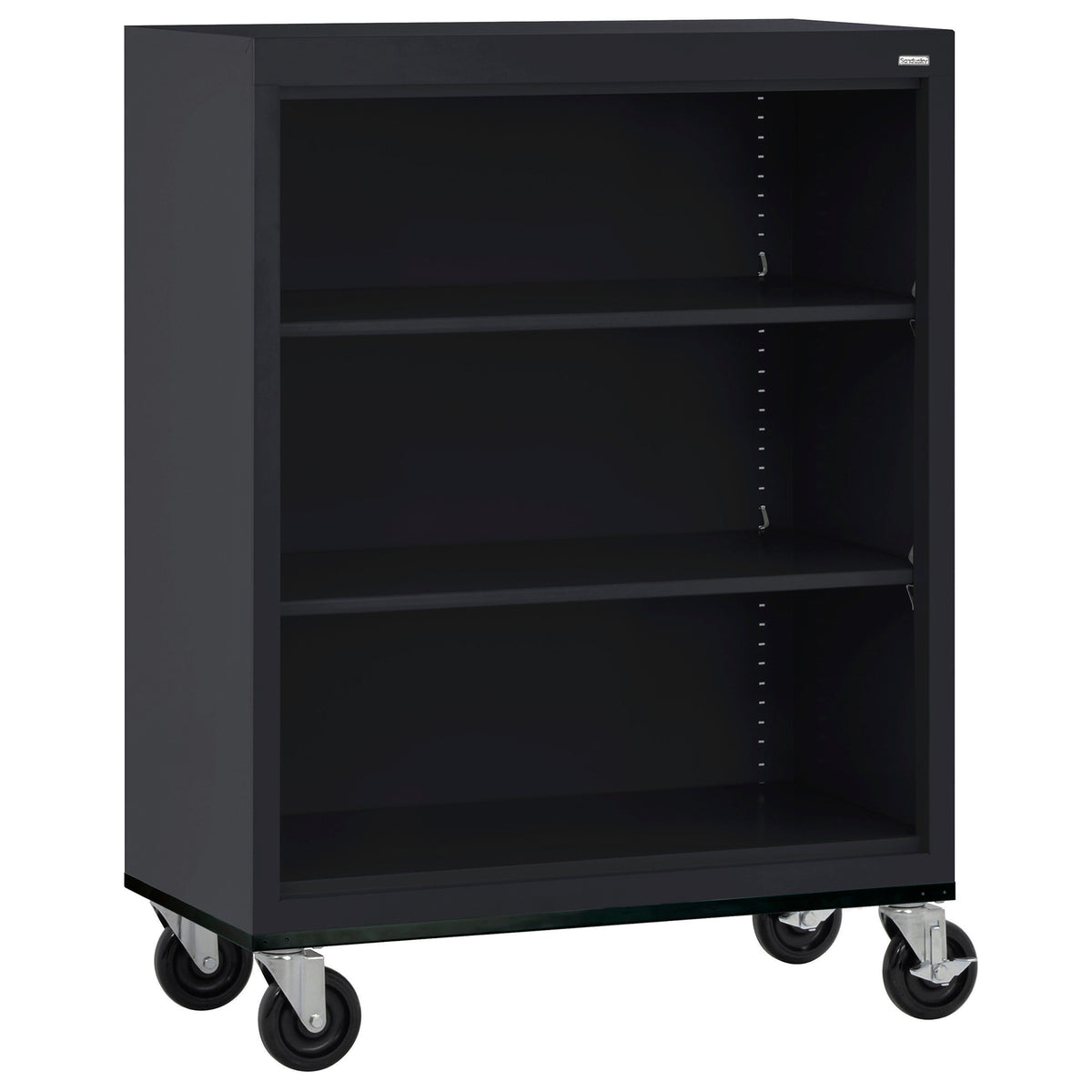 Elite Series Welded Steel Mobile 3-Shelf Mobile Bookcase, 2 Adjustable Shelves and Bottom Shelf, 36" W x 18" D x 42" H