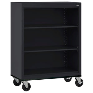 Elite Series Welded Steel Mobile 3-Shelf Mobile Bookcase, 2 Adjustable Shelves and Bottom Shelf, 36" W x 18" D x 42" H