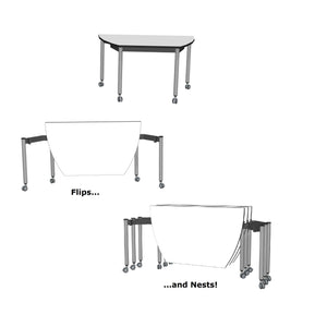 Muzo Kite® Mobile Dry-Erase Flip-Top Folding/Nesting Table, Boat End, 51" W x 29.5" D x 29" H