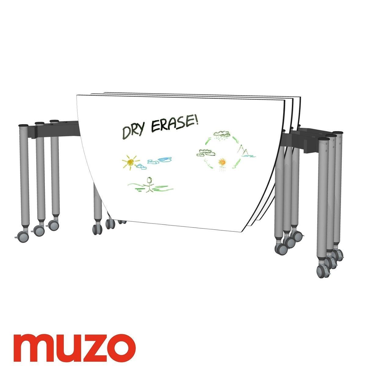 Muzo Kite® Mobile Dry-Erase Flip-Top Folding/Nesting Table, Boat End, 51" W x 29.5" D x 29" H