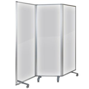 Transparent Acrylic 3-Section Folding Mobile Partition with Lockable Casters, 6' Long x 72" H