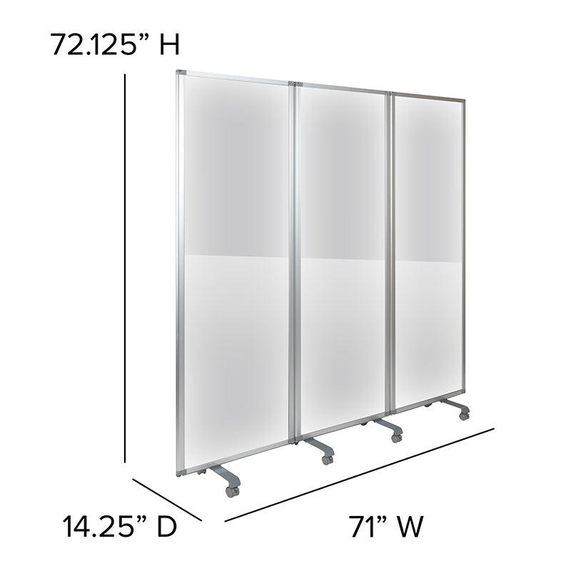 Transparent Acrylic 3-Section Folding Mobile Partition with Lockable Casters, 6' Long x 72" H