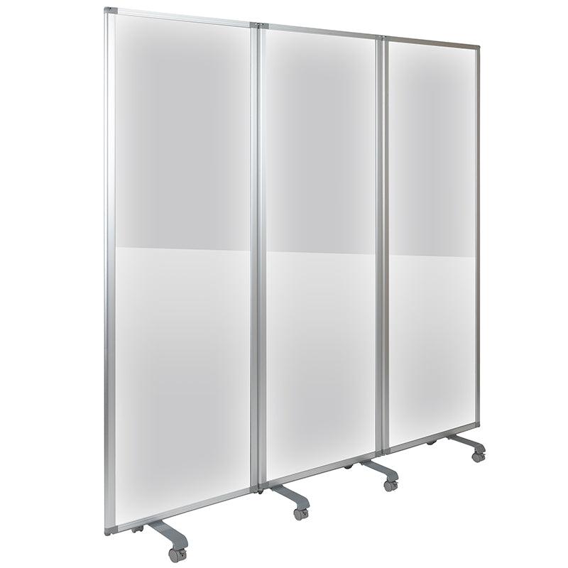 Transparent Acrylic 3-Section Folding Mobile Partition with Lockable Casters, 6' Long x 72" H