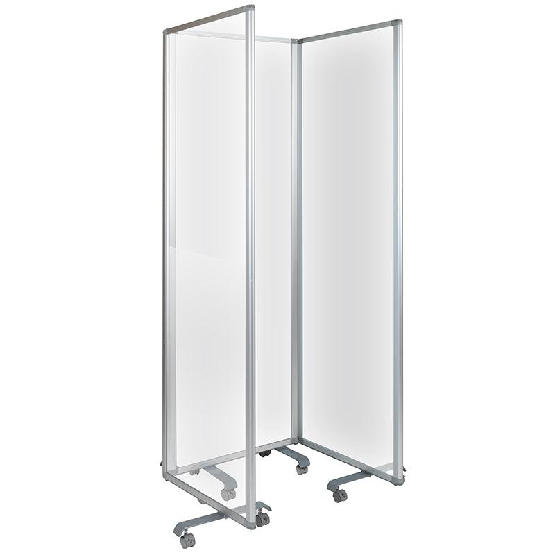 Transparent Acrylic 3-Section Folding Mobile Partition with Lockable Casters, 6' Long x 72" H
