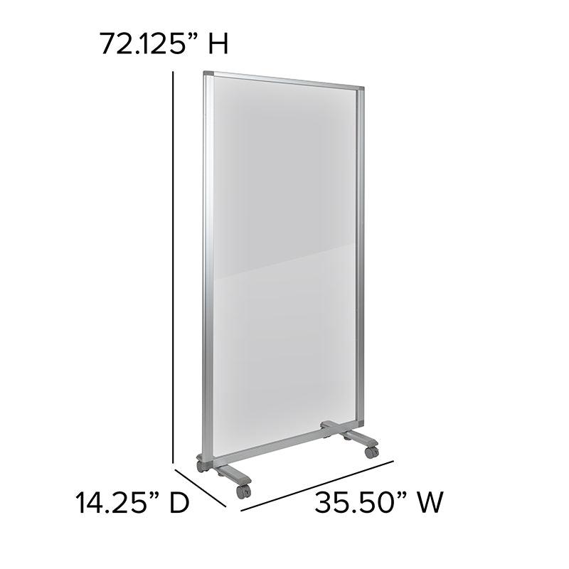 Transparent Acrylic Mobile Partition with Lockable Casters, 36" W x 72" H